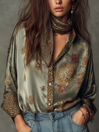 Damen-Satinbluse mit Knopfleiste
