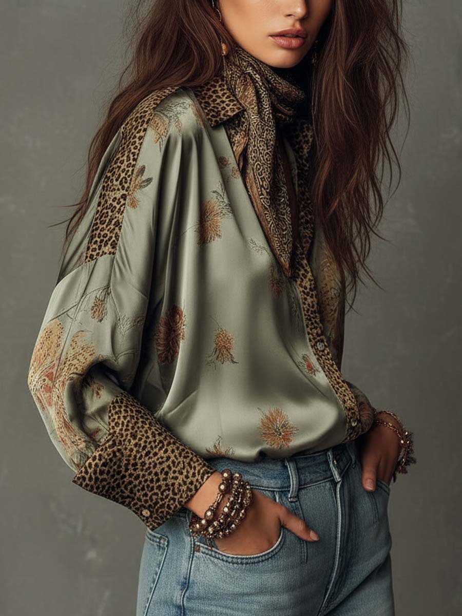 Damen-Satinbluse mit Knopfleiste