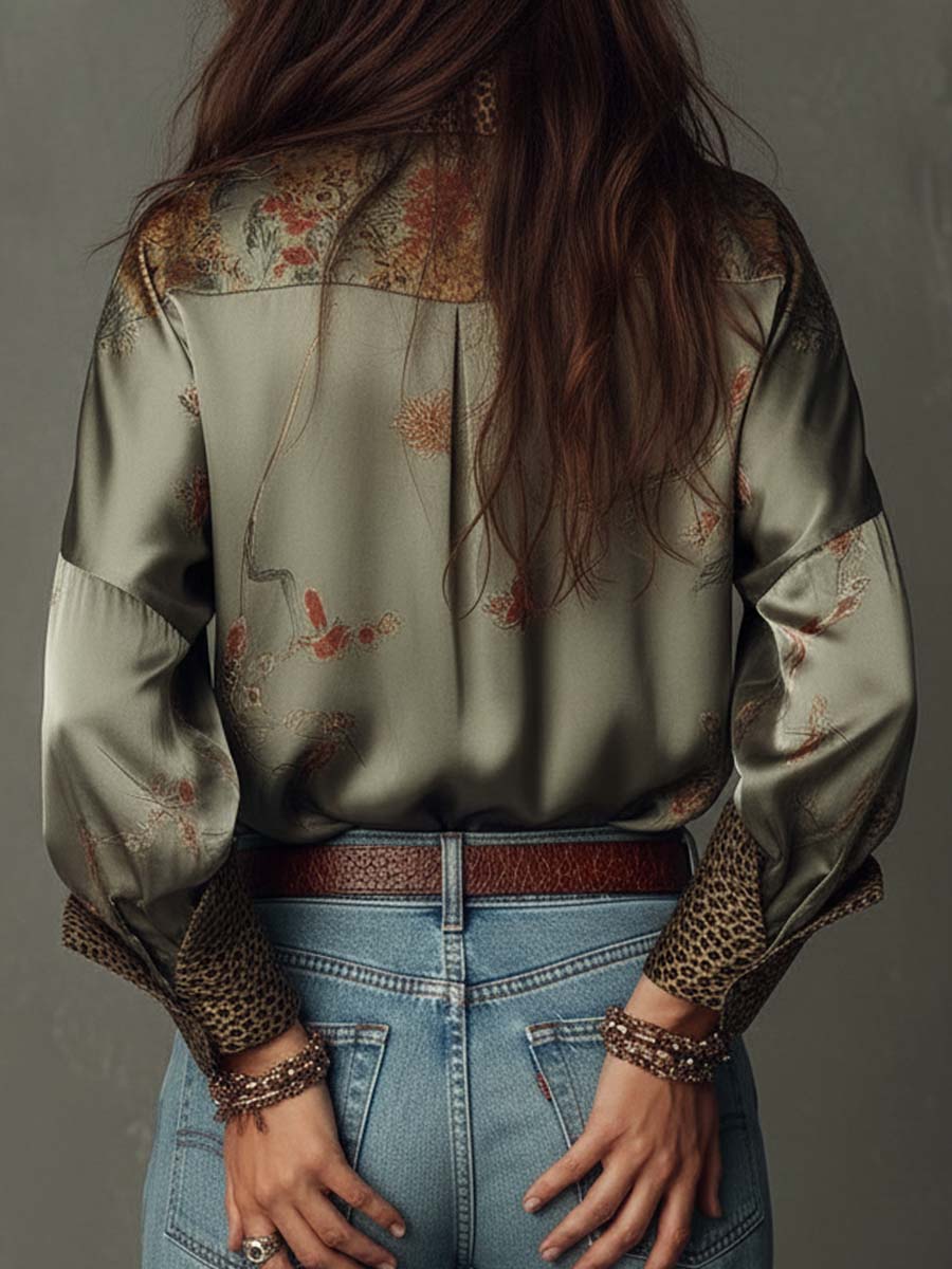Damen-Satinbluse mit Knopfleiste