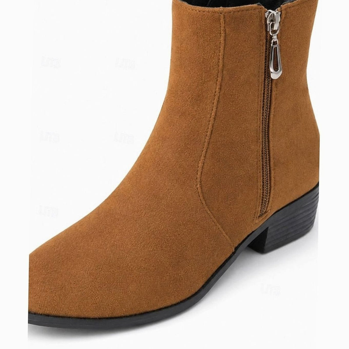 Damen-Stiefeletten aus Veloursleder mit Blockabsatz und seitlichem Reissverschluss