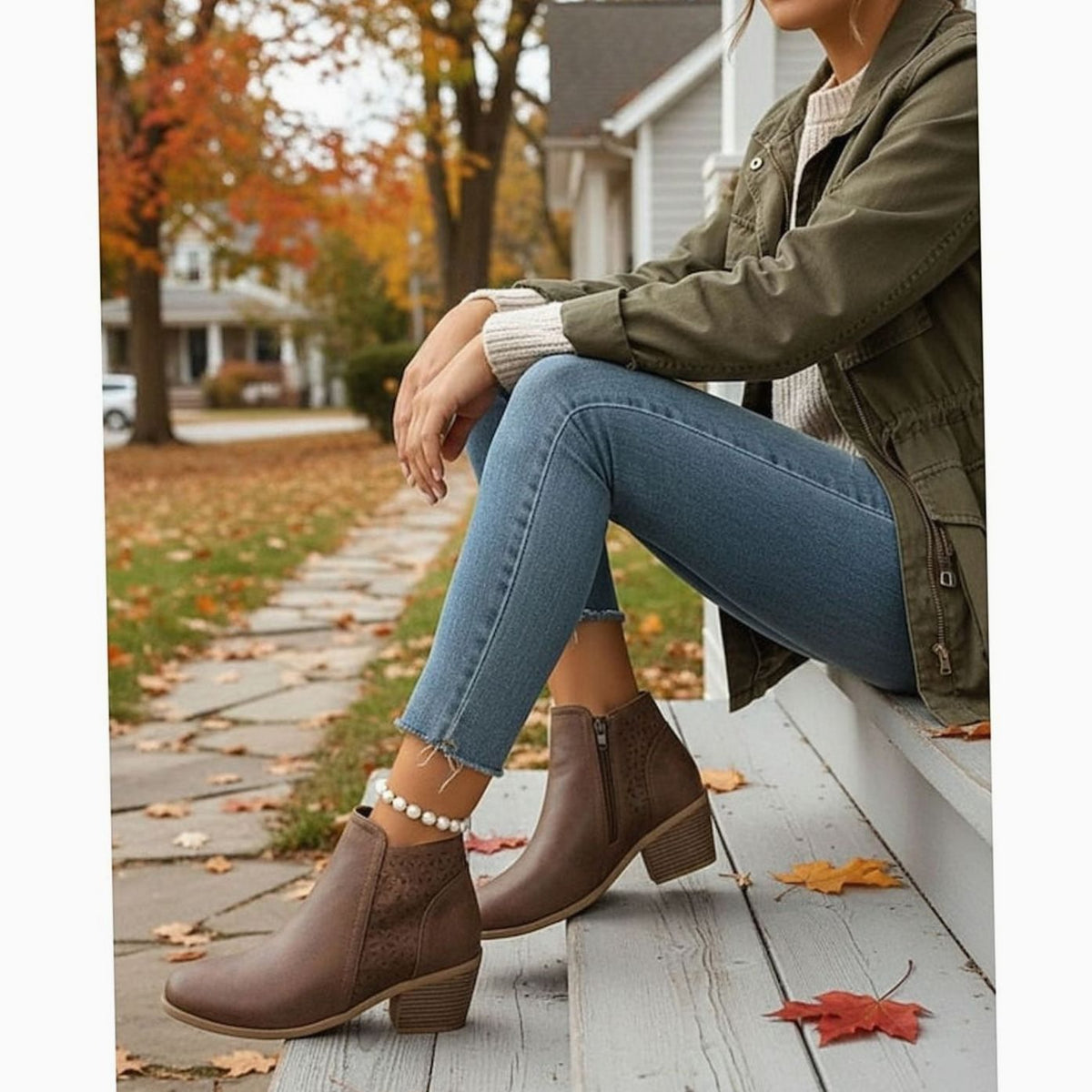Damen-Stiefeletten mit Cut-outs und niedrigem Blockabsatz