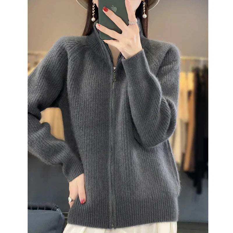 Damen-Strickjacke mit Reissverschluss