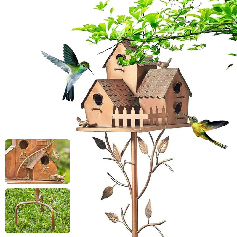 Dekoratives Vogelhaus aus Metall mit Gartenstecker für den Aussenbereich