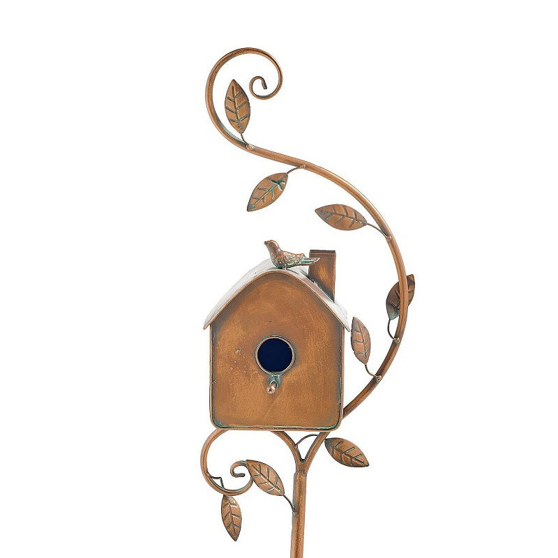 Dekoratives Vogelhaus aus Metall mit Gartenstecker für den Aussenbereich