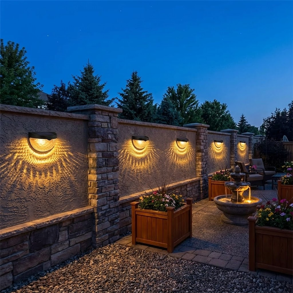 Dekorative Solar-Zaunleuchten mit warmem Licht und Muschelmuster-Lichteffekt (6er-Set)