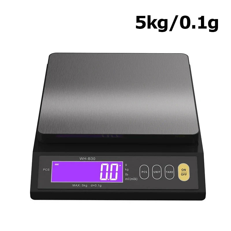 Digitale elektronische Küchenwaage 5 kg/0,1 g und 10 kg/1 g, LCD-Display, vollständig wasserdichtes Edelstahl-Backwerkzeug
