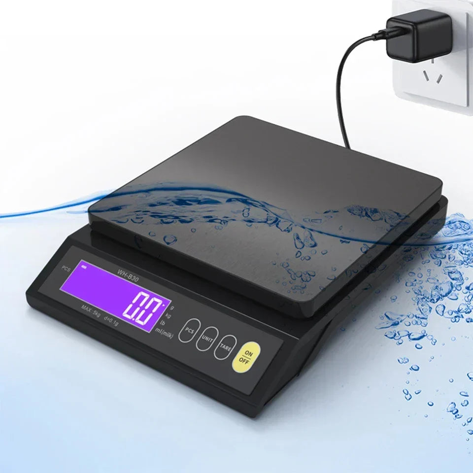 Digitale elektronische Küchenwaage 5 kg/0,1 g und 10 kg/1 g, LCD-Display, vollständig wasserdichtes Edelstahl-Backwerkzeug