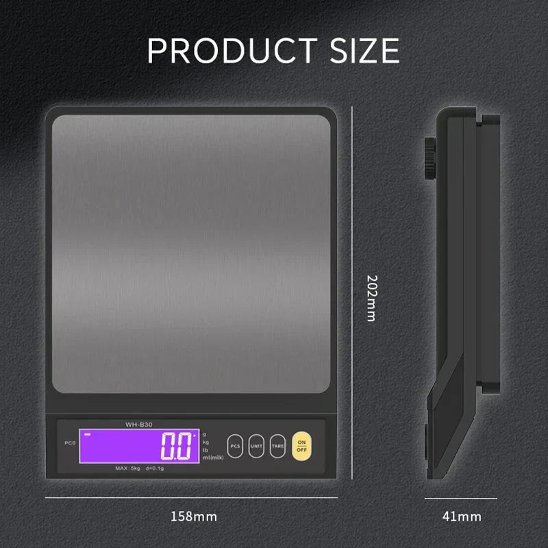 Digitale elektronische Küchenwaage 5 kg/0,1 g und 10 kg/1 g, LCD-Display, vollständig wasserdichtes Edelstahl-Backwerkzeug