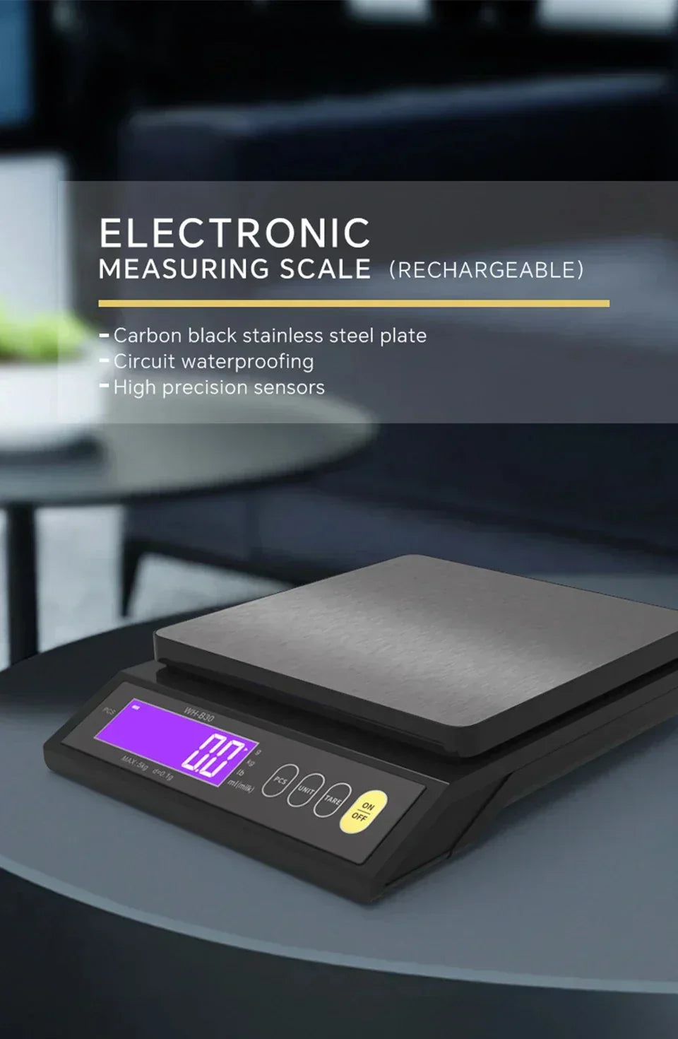 Digitale elektronische Küchenwaage 5 kg/0,1 g und 10 kg/1 g, LCD-Display, vollständig wasserdichtes Edelstahl-Backwerkzeug