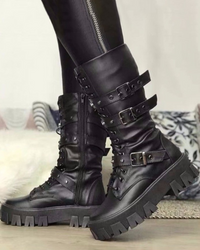 Modische Damenstiefel mit Reissverschluss und Schnallen