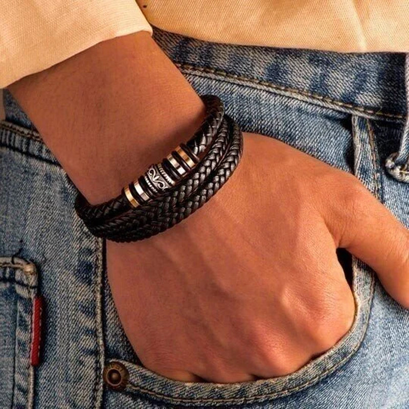 Zweireihiges schwarzes Herrenarmband