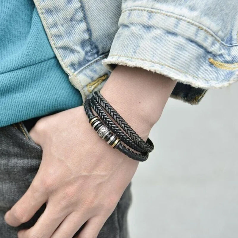 Zweireihiges schwarzes Herrenarmband