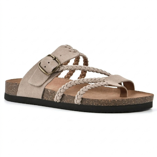 Elegante flache Damensandalen im europäischen Stil mit geflochtenen Riemen