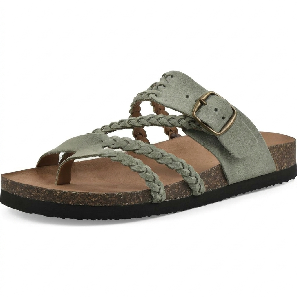 Elegante flache Damensandalen im europäischen Stil mit geflochtenen Riemen