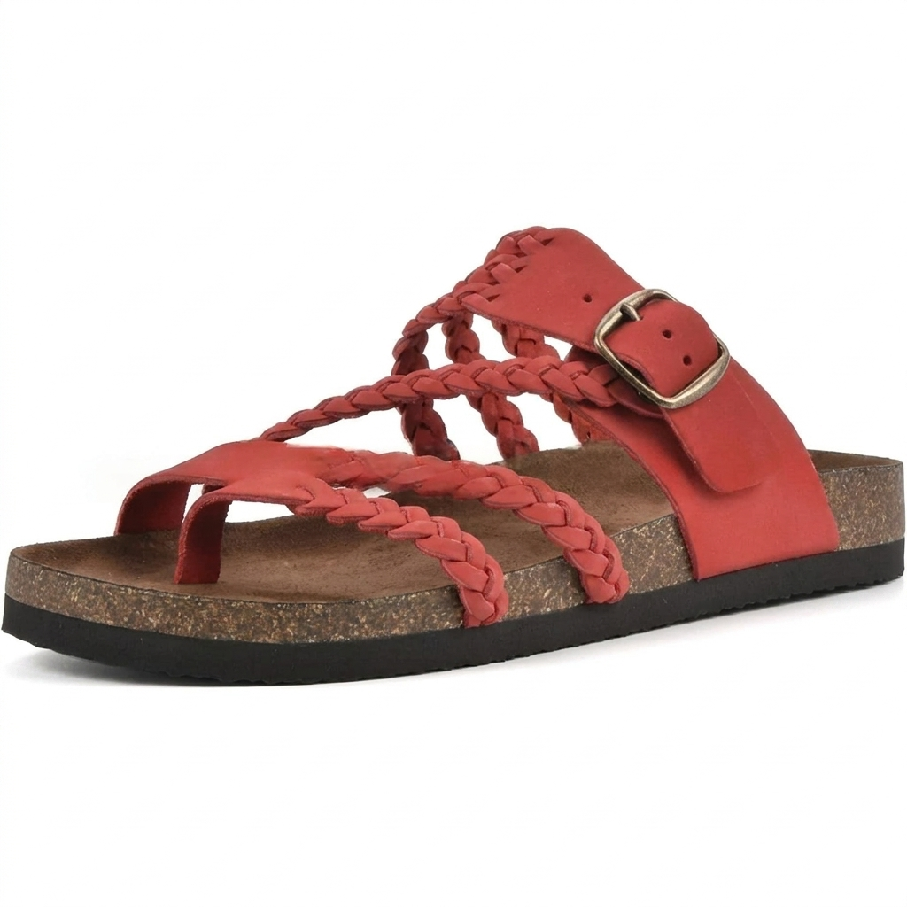 Elegante flache Damensandalen im europäischen Stil mit geflochtenen Riemen