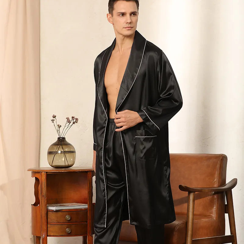 Elegantes Herren Satin-Bademantel-Set für Loungewear und zum Schlafen