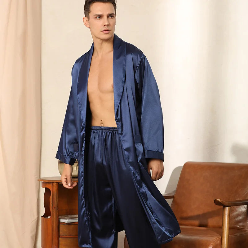 Elegantes Herren Satin-Bademantel-Set für Loungewear und zum Schlafen