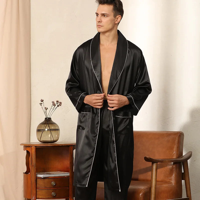 Elegantes Herren Satin-Bademantel-Set für Loungewear und zum Schlafen