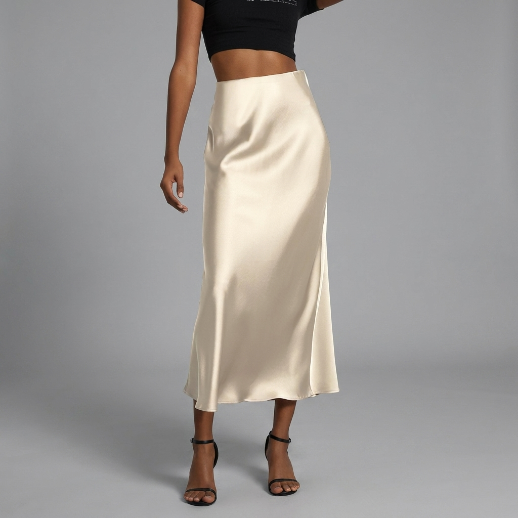 Eleganter taillierter Damen-Satin-Midirock