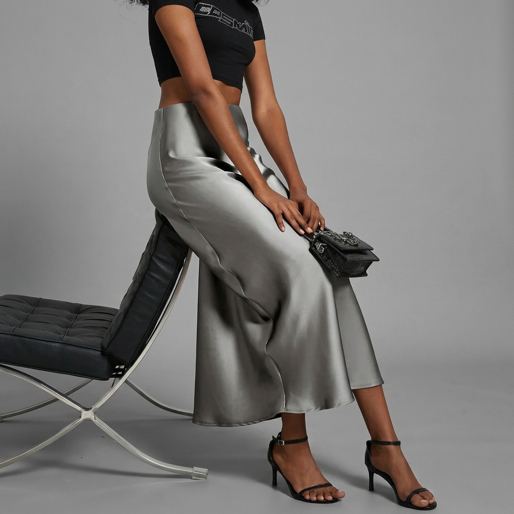 Eleganter taillierter Damen-Satin-Midirock