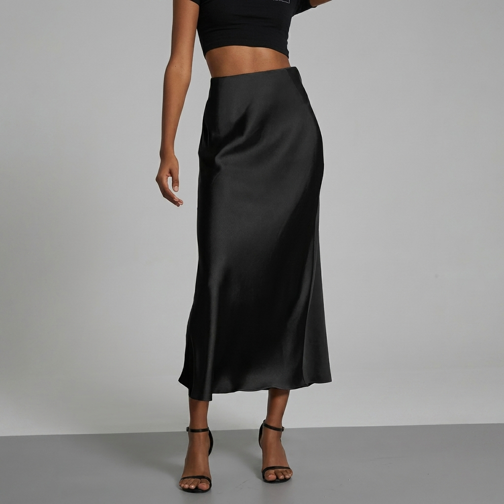 Eleganter taillierter Damen-Satin-Midirock