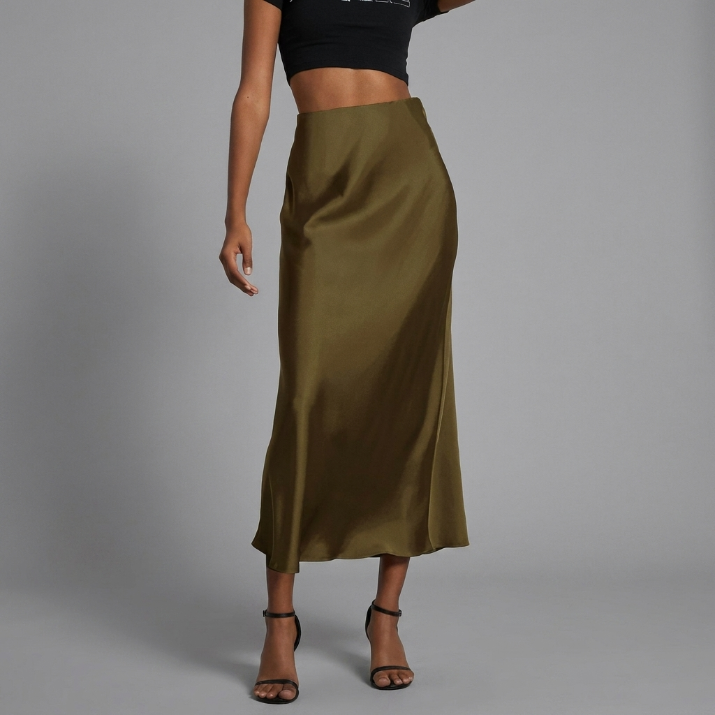Eleganter taillierter Damen-Satin-Midirock