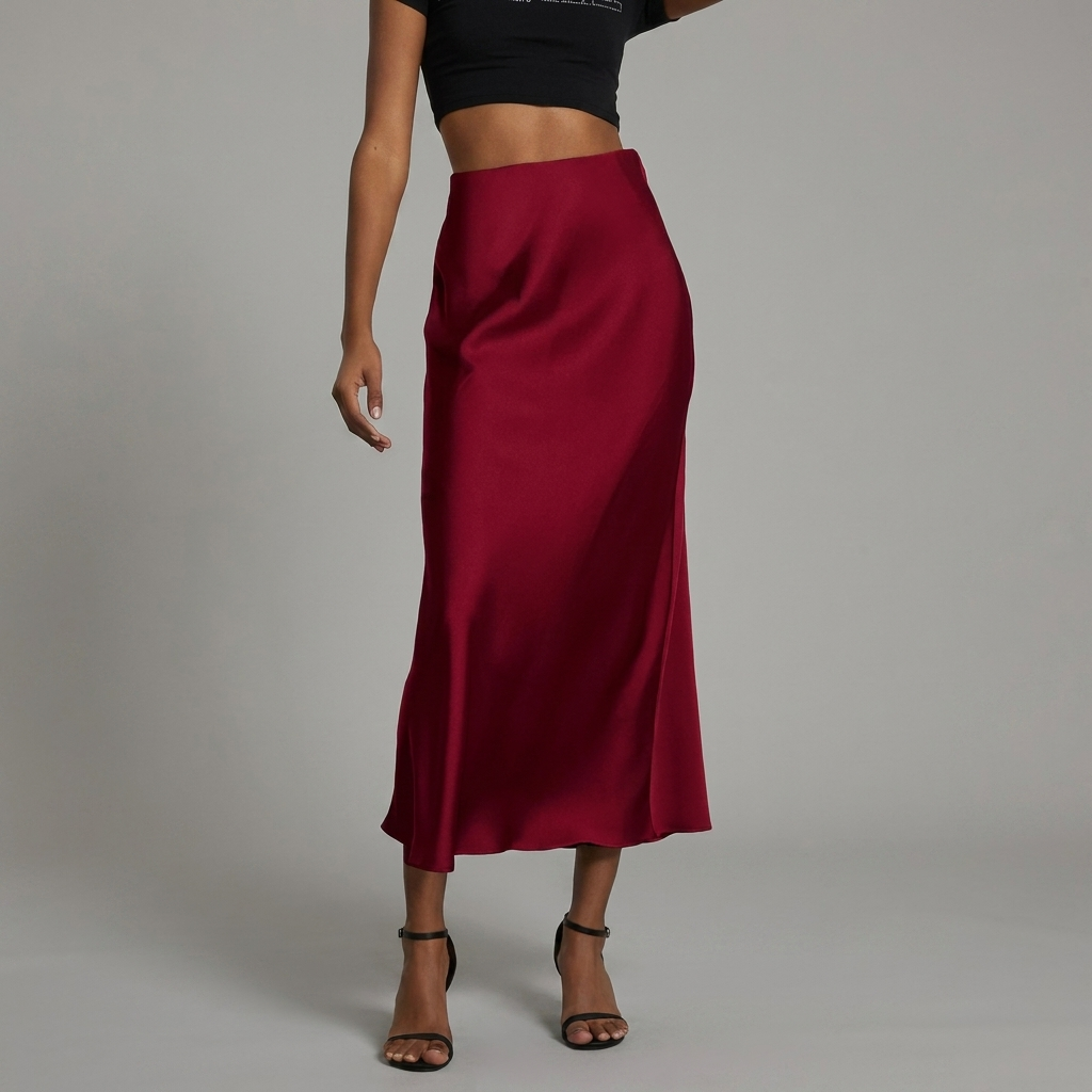 Eleganter taillierter Damen-Satin-Midirock