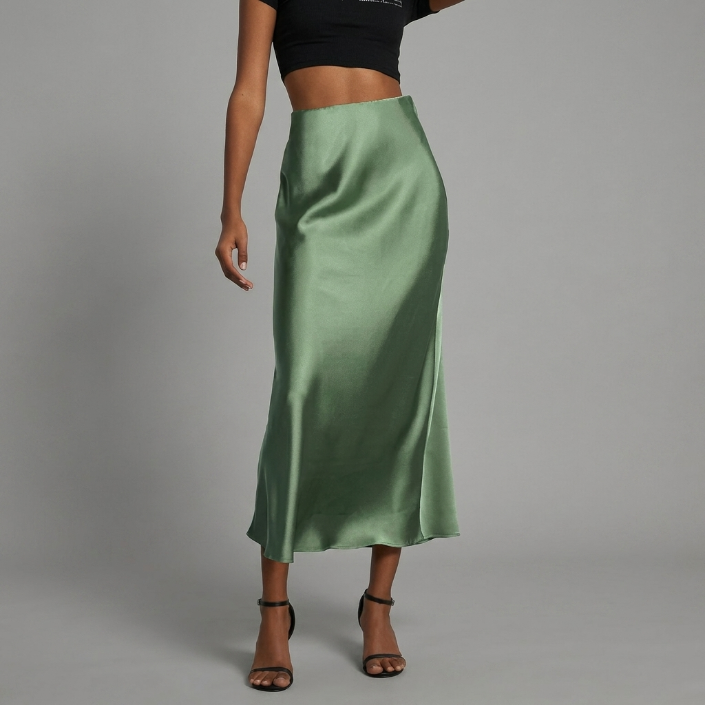Eleganter taillierter Damen-Satin-Midirock