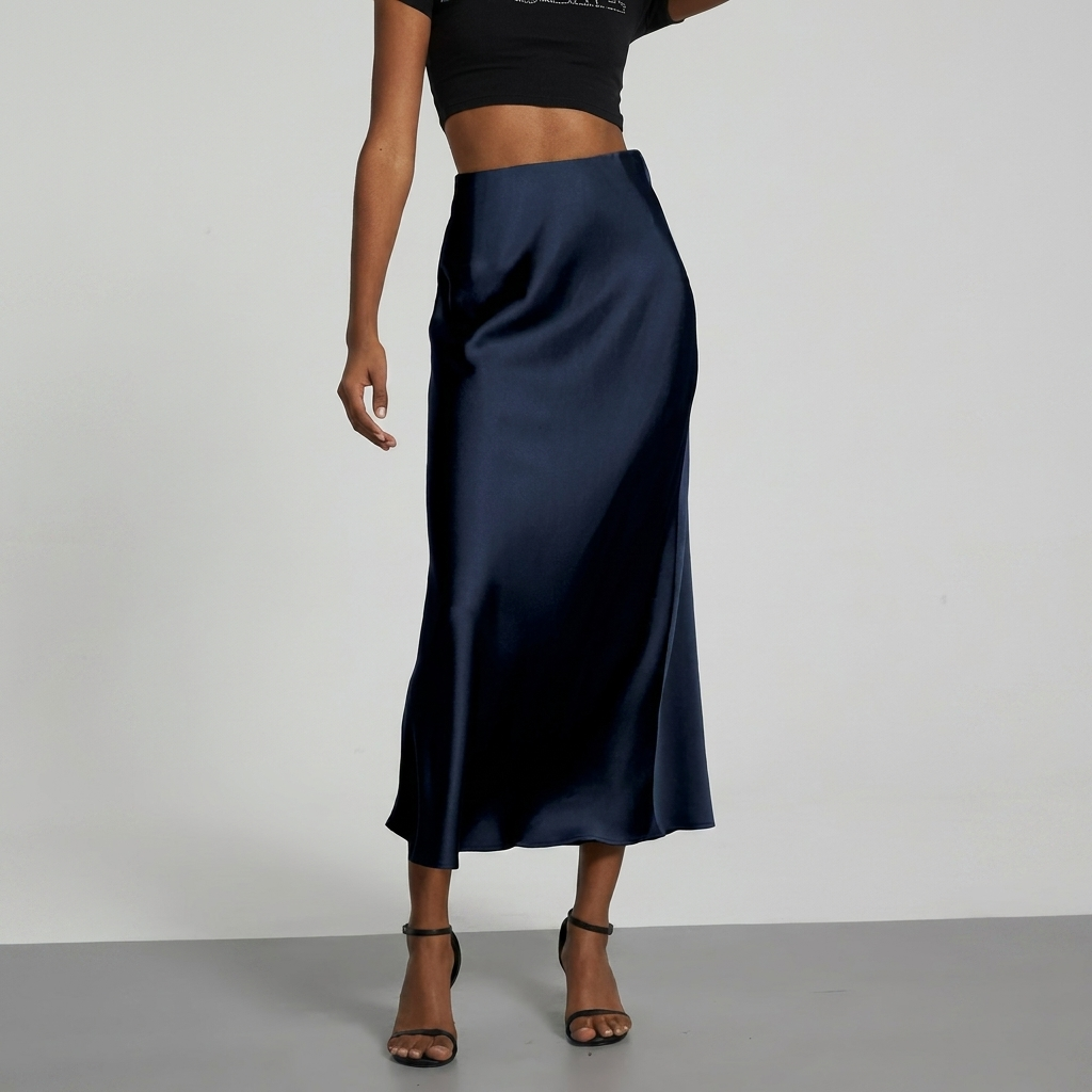 Eleganter taillierter Damen-Satin-Midirock