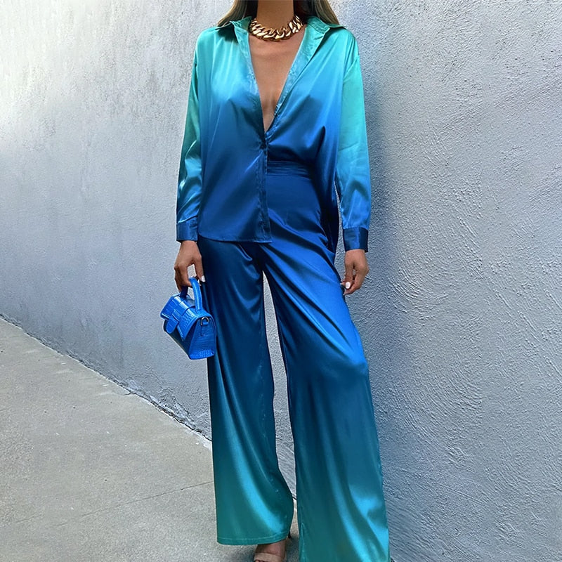 Elegantes zweiteiliges Set mit Puffärmeln und gerader Hose
