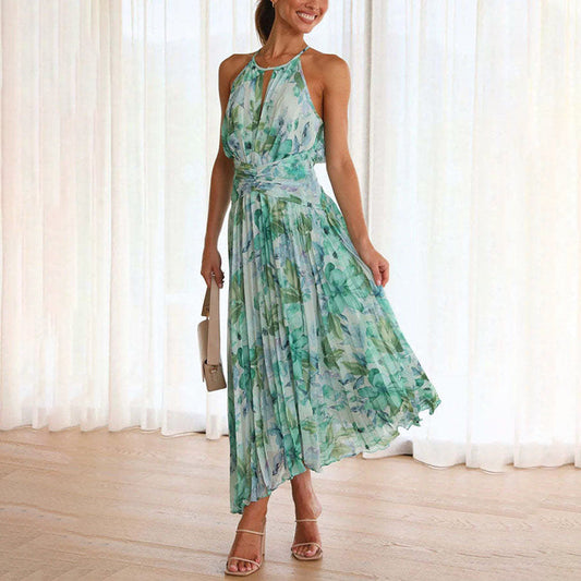 Elegantes, leichtes, langes Sommerkleid mit Blumenmuster