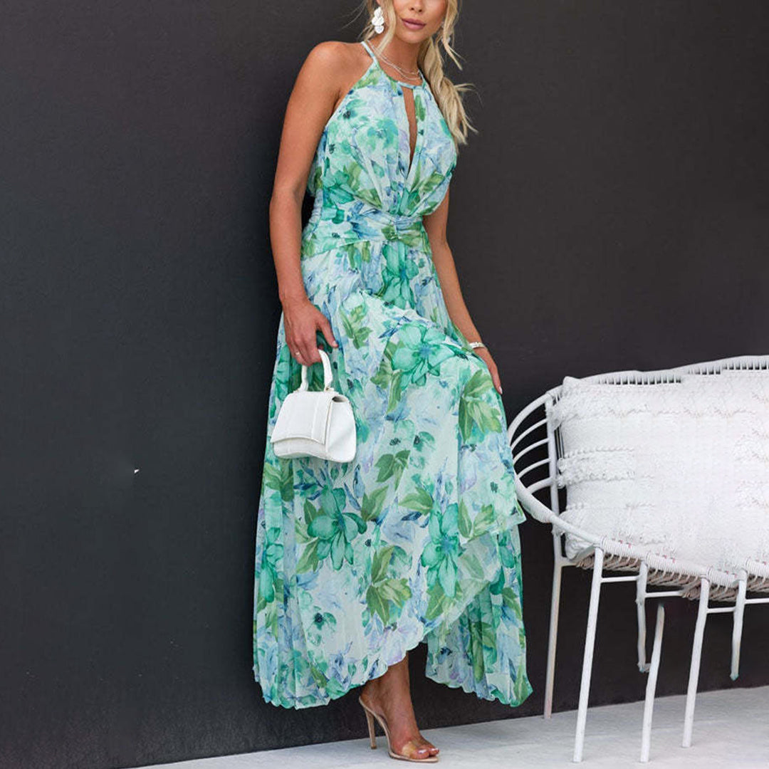 Elegantes, leichtes, langes Sommerkleid mit Blumenmuster