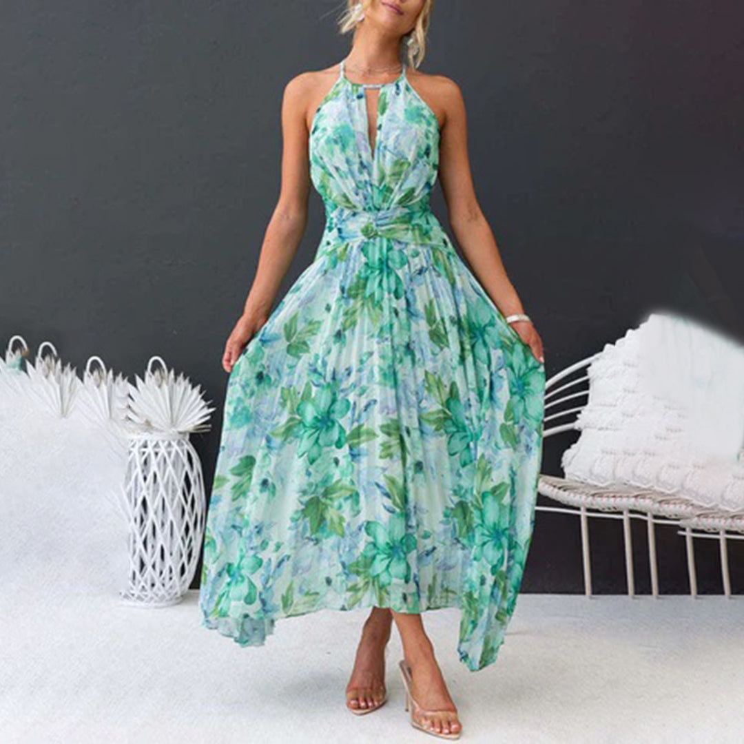 Elegantes, leichtes, langes Sommerkleid mit Blumenmuster