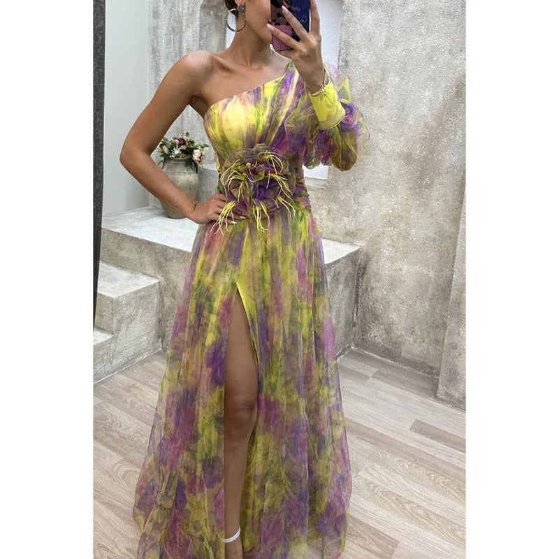 Elegantes Maxikleid mit transparentem Blumenmuster