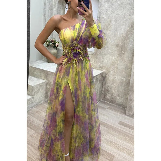 Elegantes Maxikleid mit transparentem Blumenmuster