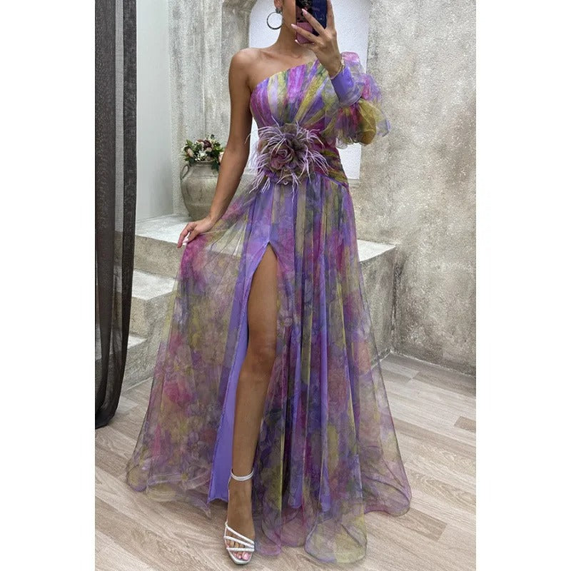 Elegantes Maxikleid mit transparentem Blumenmuster