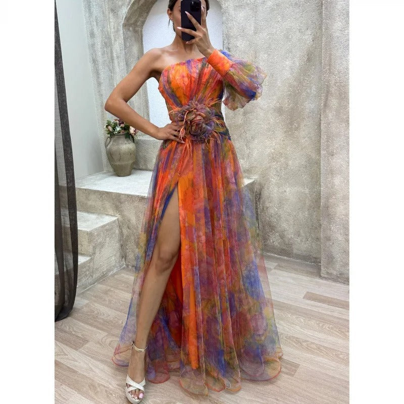 Elegantes Maxikleid mit transparentem Blumenmuster