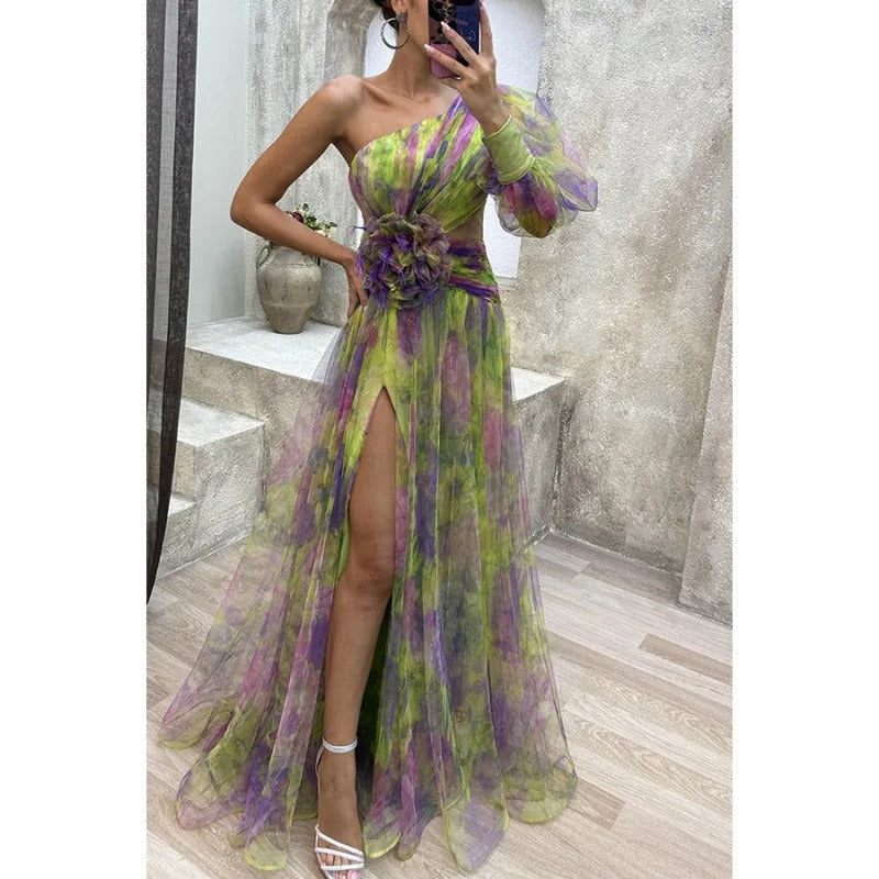 Elegantes Maxikleid mit transparentem Blumenmuster