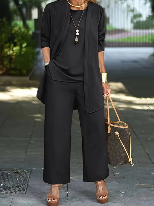 Elegantes Damen-Set mit weiter Hose und Strickjacke
