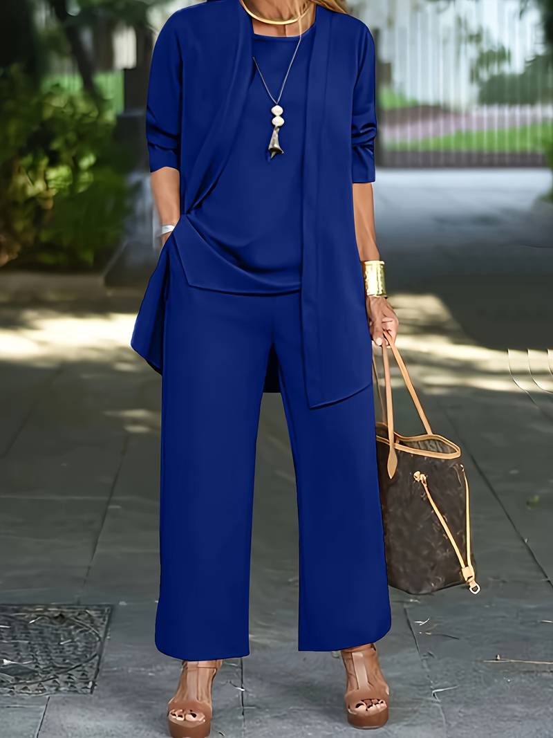Elegantes Damen-Set mit weiter Hose und Strickjacke
