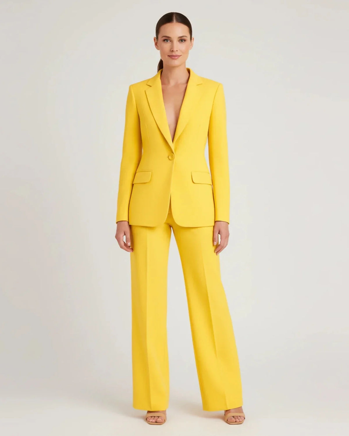 Eleganter Damen-Hosenanzug mit tailliertem, langem Blazer