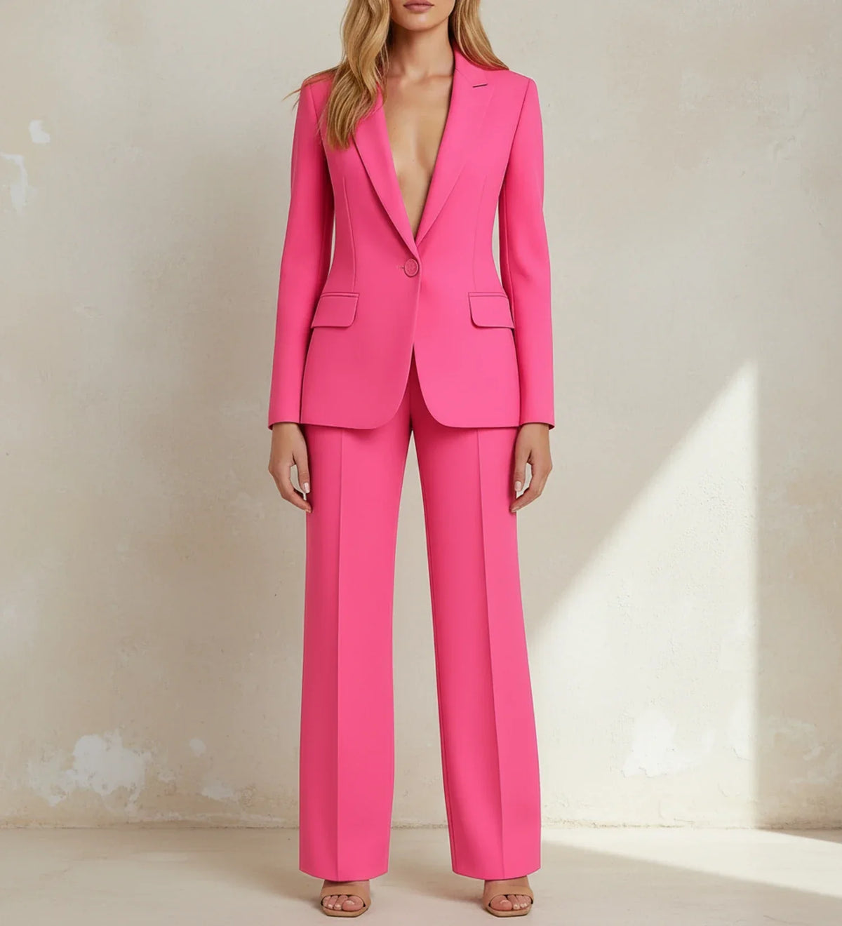 Eleganter Damen-Hosenanzug mit tailliertem, langem Blazer
