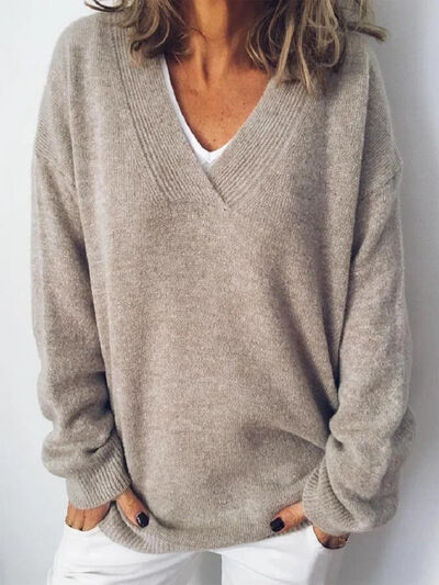 Eleganter Damen-Oversized-Strickpullover mit V-Ausschnitt