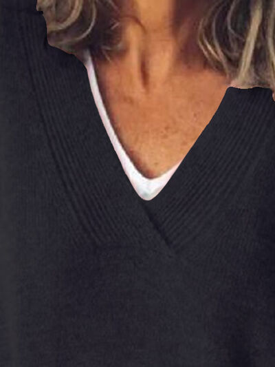 Eleganter Damen-Oversized-Strickpullover mit V-Ausschnitt