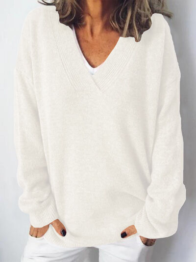 Eleganter Damen-Oversized-Strickpullover mit V-Ausschnitt