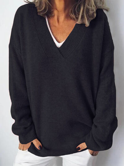 Eleganter Damen-Oversized-Strickpullover mit V-Ausschnitt