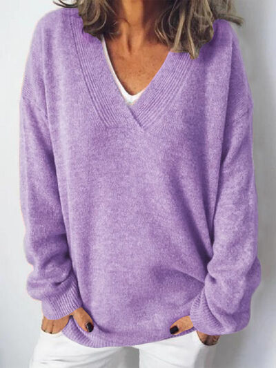Eleganter Damen-Oversized-Strickpullover mit V-Ausschnitt
