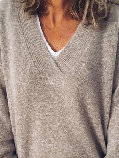 Eleganter Damen-Oversized-Strickpullover mit V-Ausschnitt