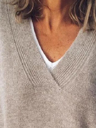 Eleganter Damen-Oversized-Strickpullover mit V-Ausschnitt