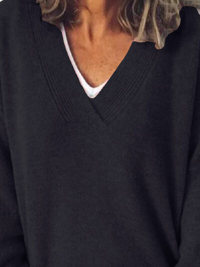 Eleganter Damen-Oversized-Strickpullover mit V-Ausschnitt